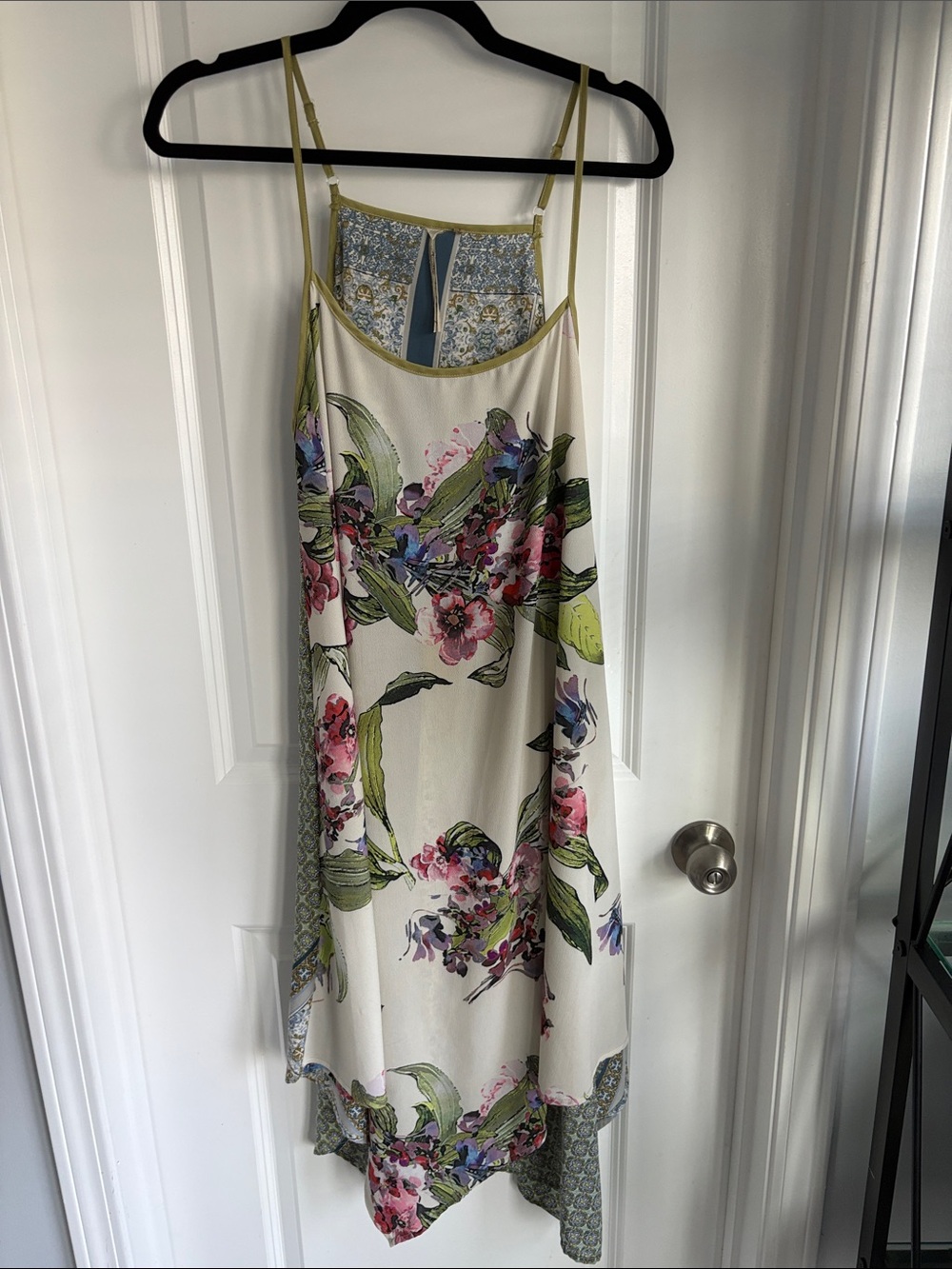 Floral Asymmetrical Slip Dress in Cream with Pink & Green
